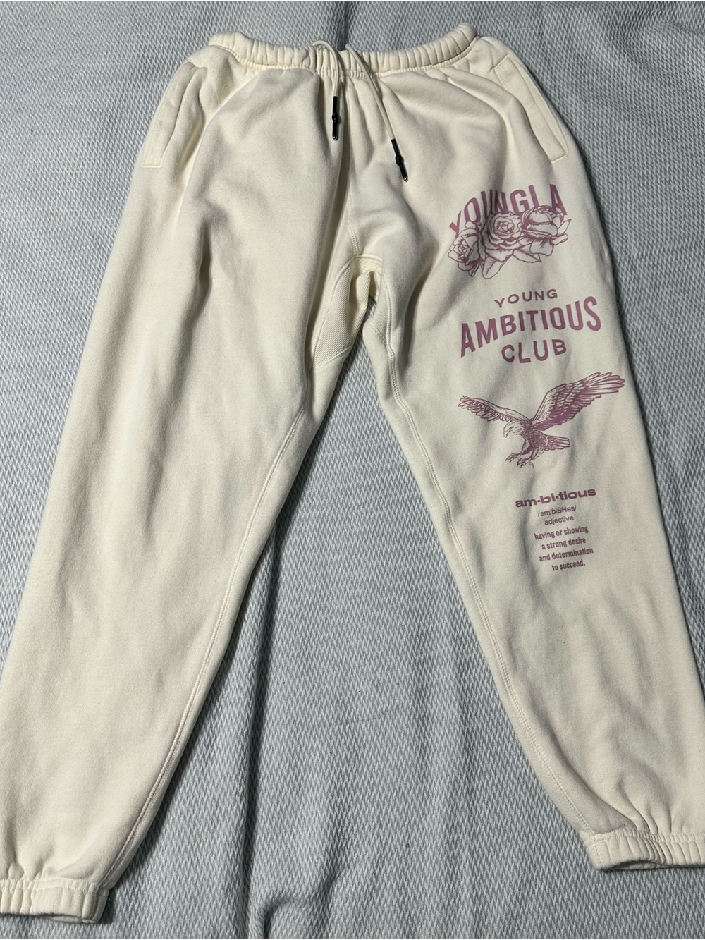 YoungLA Cream Sweatpants with Purple Graphic